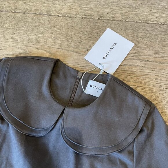 Wolf + Rita Dark Taupe Ruffle Shirt Blouse NEW - Picture 2 of 5